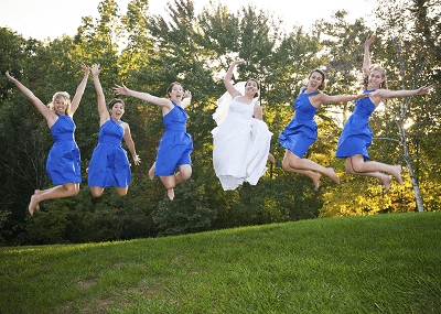 bridal party jumping