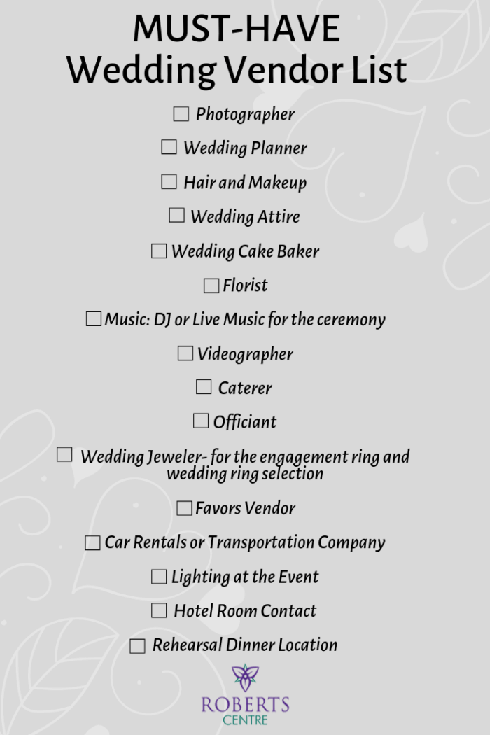 Must Have Wedding Vendor List